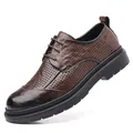 Chaussures de ville vintage en cuir marron perforé pour hommes style britannique - Marron Creux