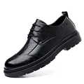 Classic black leather Derby shoes with chunky lug sole for men's elegant business wear - Black (5377)
