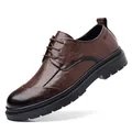 Classic British style brown leather Oxford shoes for men with thick black soles - Brown (5377)