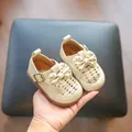 Premium cremeweiße Lauflernschuhe für Mädchen mit weicher Sohle und Schleife - Beige