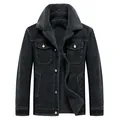 Men's heavy-duty winter denim jacket with thick fleece lining for superior warmth - M / Tops / Black and Gray