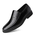 Classic black men's business leather loafers with elegant slip-on design and round toe - Black Four Seasons