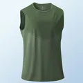 Sleeveless quick-dry athletic t-shirt in olive green for fitness and outdoor sports - Army Green