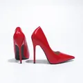 Escarpins classiques élégants en cuir verni rouge à talons aiguilles pour femmes - Rouge