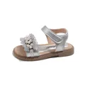 Silver girls' sandals with pearl and ruffle detail, elegant princess style footwear - Size 23 (Inner 15.8cm) / Silver