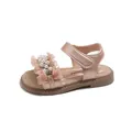 Elegant girls rose gold princess sandals with pearl and ruffle detail for summer - Size 23 Inner 15.8cm / Champagne