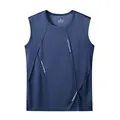 Navy blue sleeveless quick-drying sports tank top for men with Night Exercise print - XS / Tops / Dark Blue