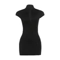 Sexy black bodycon mini dress with elegant mock neck and diagonal hook-and-eye detail. - S / Dresses / Black