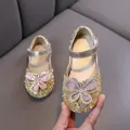 Chaussures de princesse dorées scintillantes pour petite fille avec grand papillon - Or