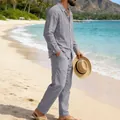 Conjunto informal gris para hombre con camisa de manga larga y pantalón para la playa - Gris