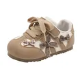 Baskets enfant beige et crème avec nœuds à carreaux et bride velcro pratique - Kaki