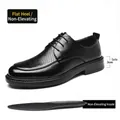 Chaussures habillées noires pour hommes, cuir perforé, semelle de 3 cm avec semelle intérieure - 37 / Style Ajouré (SJ2023-1) / Noir