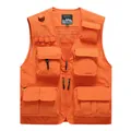 Bright orange men's utility vest with multi-pockets and breathable mesh lining - Orange Red