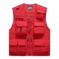 Red multi-pocket utility vest for outdoor sports featuring thin breathable fabric. - Red