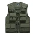 Army green men's multi-pocket utility vest with breathable mesh lining for outdoor sports - S / Tops / Army Green