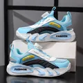 Blue and white breathable mesh children's sports shoes with rotating buckle lacing - 28 / Light Blue