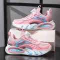 Comfortable pink and blue mesh sneakers for children featuring a modern rotary buckle closure - 28 / Pink