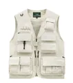 Men's breathable outdoor utility fishing vest with multiple pockets in light beige - White