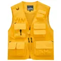 Yellow men's breathable multi-pocket utility vest for outdoor sports and camping - Bright yellow