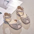 Pink glitter girl's princess dress sandals with a large sparkling rhinestone bow detail - 26 / Princess Style Sandals (CL-A089) / Pink