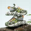 Green and orange children's closed-toe sports sandals with breathable mesh and thick sole - 26 / Green