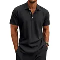 Schwarzes Leinen-Poloshirt für Herren mit kurzen Ärmeln und lockerem Kragen für den Sommerurlaub - Schwarz