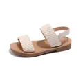 Girls' stylish beige braided summer sandals with secure velcro strap and flexible sole - 21 / Off White
