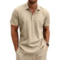 Detailansicht eines khakifarbenen Leinen-Poloshirts für Herren mit atmungsaktivem Stoff - Khaki