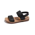 Stylish black braided children's summer sandals featuring a tan footbed and back strap - 21 / Black