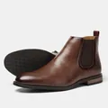 Detailed view of men's brown Chelsea boots showing leather texture and non-slip sole - Dark Brown (KD217)