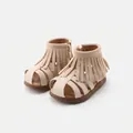 Beige toddler fringe sandals with soft sole for girls aged 7 months to 3 years - Size 16 / Tassel Sandals / Beige (26089)