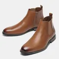Classic brown leather Chelsea boots for men with side zipper and elastic panel detail - Cognac Brown (KD218)