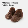 Stylish brown toddler fringe sandals featuring soft non-slip soles and tassels - Size 16 / Tassel Sandals / Brown (26089)