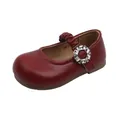 Scarpe da principessa rosse per bambina con fibbia in strass e cinturino arricciato - Borgogna