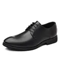 Zijaanzicht van elegante zwarte leren herenschoenen voor zaken met veters - Zwart Standaard Versie