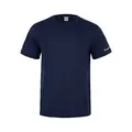 Vista frontal de camiseta deportiva azul marino para hombre con detalles laterales transpirables - Azul marino