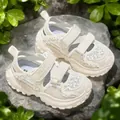 Sandali sportivi bianchi da bambina in mesh traspirante con pelle morbida e dettagli glitter - Beige