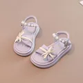Sandali color lavanda per bambina con fiocco e cinturino alla caviglia in perle - 23 / Viola