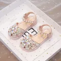 Pink girls' princess sandals with crystal flower and pearl strap in glittery finish - 23 / Pink