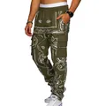 Detailed view of men's olive green paisley cargo pants with multi-pockets - Army Green