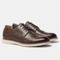 Detailed view of brown men's Brogue wingtip casual shoes with lightweight white sole. - 39 / Dark Coffee Brogue Casual Shoes (KD526) / US Size 7