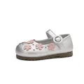 Elegant silver Mary Jane princess shoes for girls with pink floral embroidery accents - Size 23 (Inner 14.5cm) / Silver