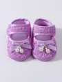 Elegant purple lace baby princess shoes with faux pearl bow detail for infant girls - Purple