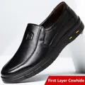 Men's premium black slip-on loafers crafted from high-quality top layer cowhide leather - 38 / All-season Style / Black