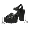 Black chunky heel platform sandals with 11cm heel height and adjustable ankle strap - 36 / Black