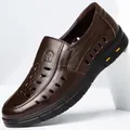 Brown top layer cowhide hollow-out men's casual loafers with breathable perforated design - 38 / Hollow Style / Brown