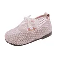 Pink mesh princess shoes for girls with pearl bow and rhinestones decoration - Size 21 Inner Length 13.5CM / Pink