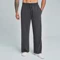 Men's dark grey modal straight-leg lounge pants with drawstring waist for casual sports - Dark Gray
