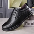 Classic men's black leather business casual shoes with textured finish and chunky sole - Black All-Season