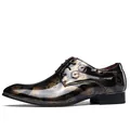 Professional side profile of men's bronze and black mirror-finish business oxford shoes - 38 / Gold
